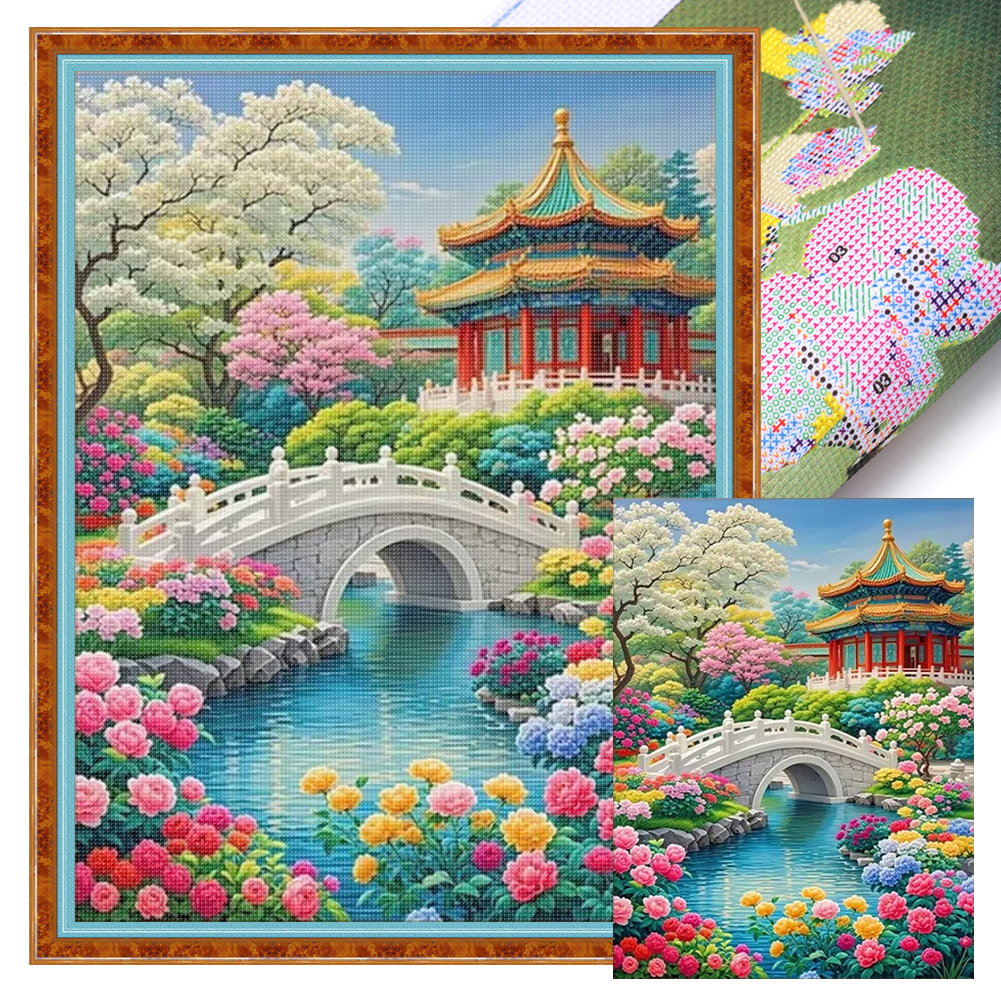 Bridge And Running Water Full 14CT Pre-stamped Canvas(40*55cm) Cross Stitch