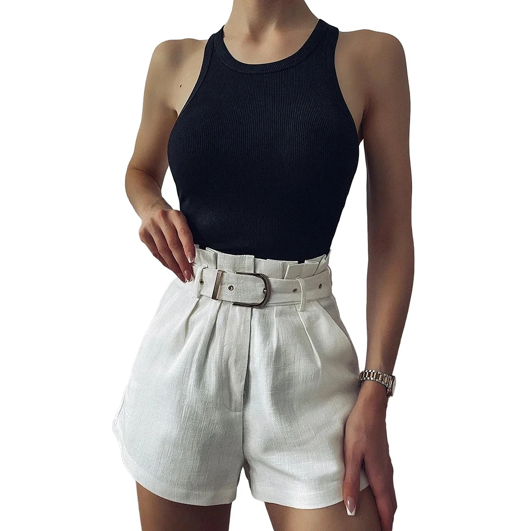 wsevypo Women Solid Color Tank Top Summer Casual Round Collar Sleeveless Ribbed Vest Basic Tops Chic Lady Slim Fit Tanks 8Colors