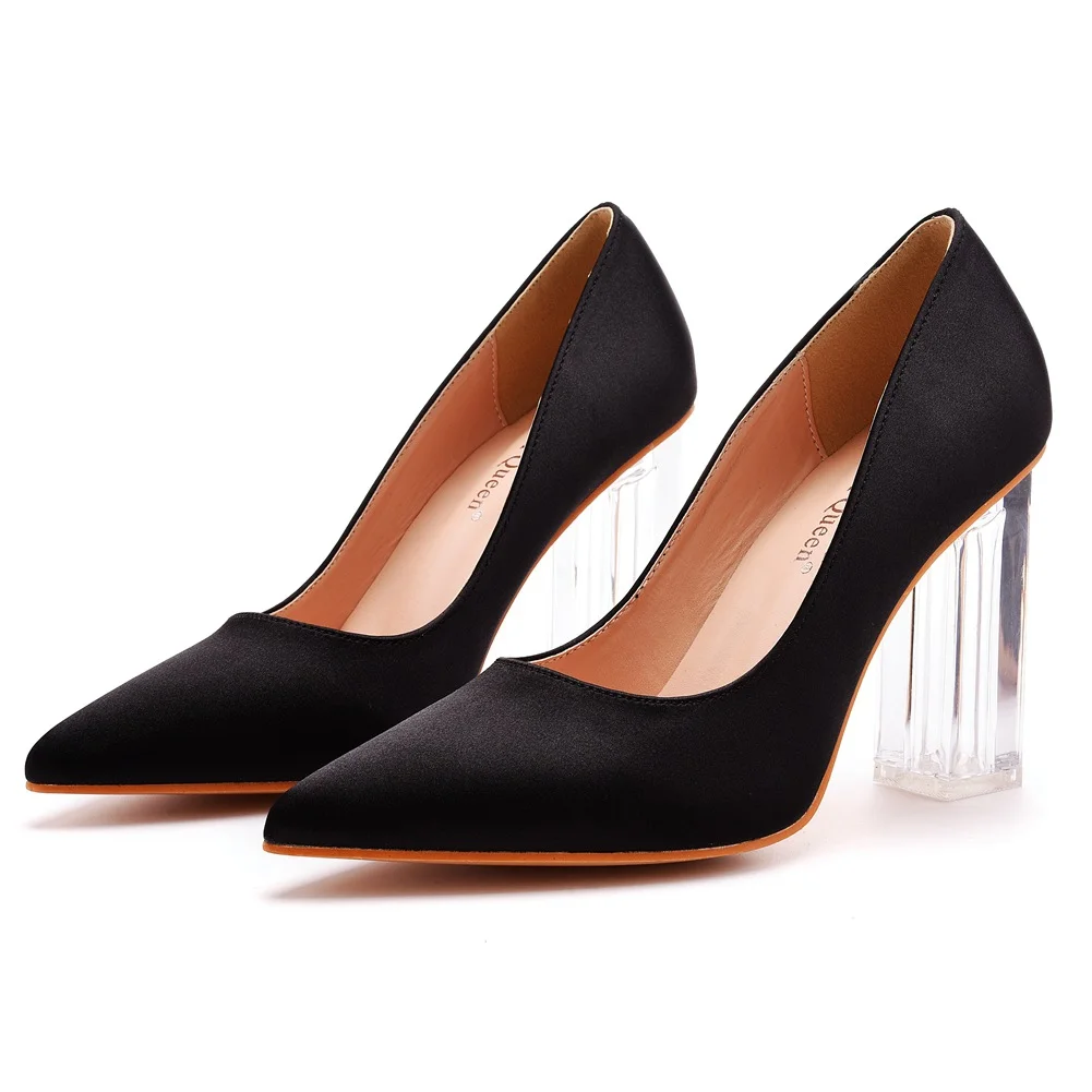 Breakj Breakj Cm Crystal Transparent Square Heel Pointed Shoes Bridal Shoes Silk Satin Dress Dress Shoes Wedding Shoes
