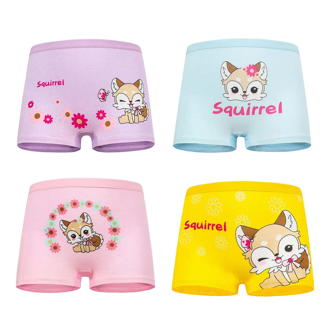 4 Pieces/Lot 2-12Y Children Underwear High Quality Cotton Girls Panties Cute Cat Pattern Kids Boxer Briefs Child Soft Girl Pants
