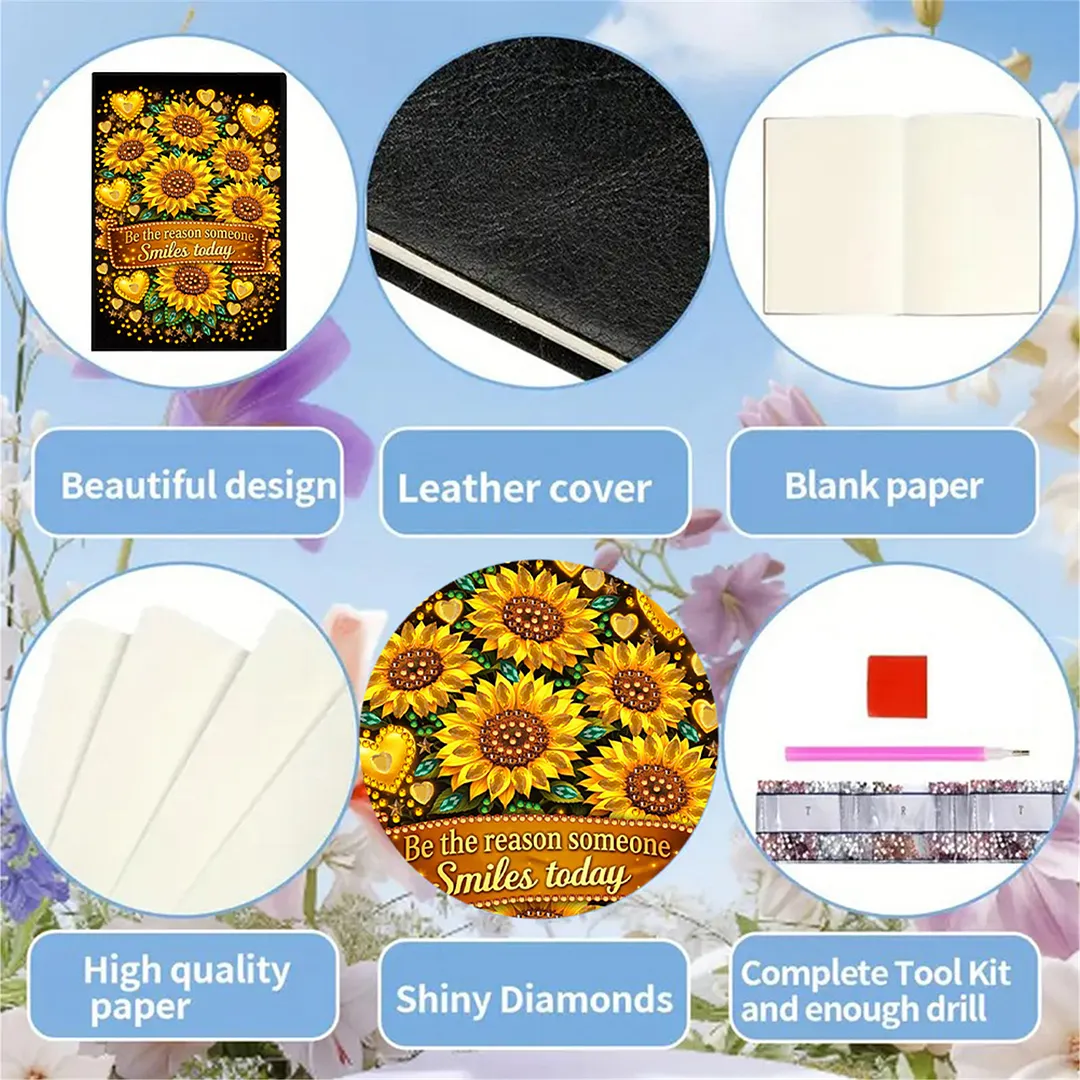 DIY Flower Diamond Painting Journals Notebooks 50 Pages A5 No Lines Special Shaped Diamond Art Kits for Beginners Craft Lovers and Artists (Sunflower)