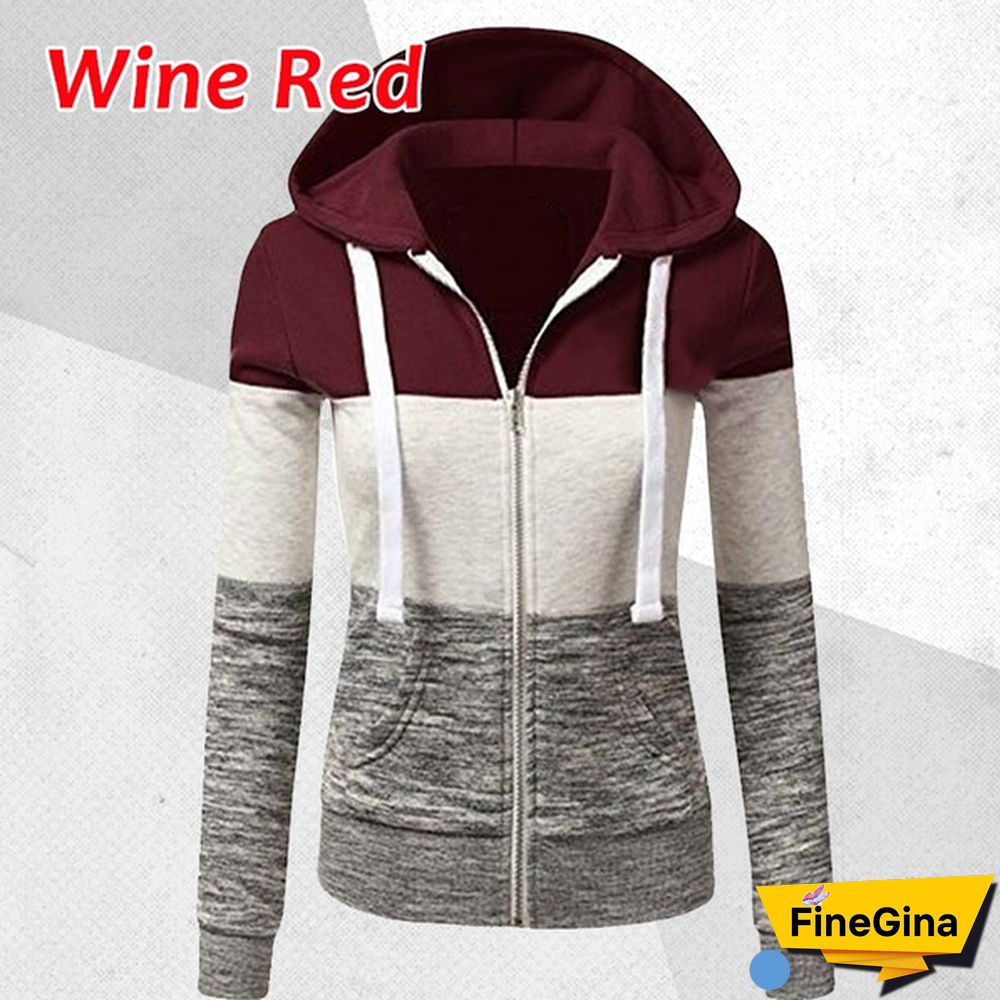Women Spring/Autumn Casual Long Sleeve Sweatshirts Colorful Patchwork Thin Zip-Up Hoodie Jacket for Drawstring Hoodies S-5XL