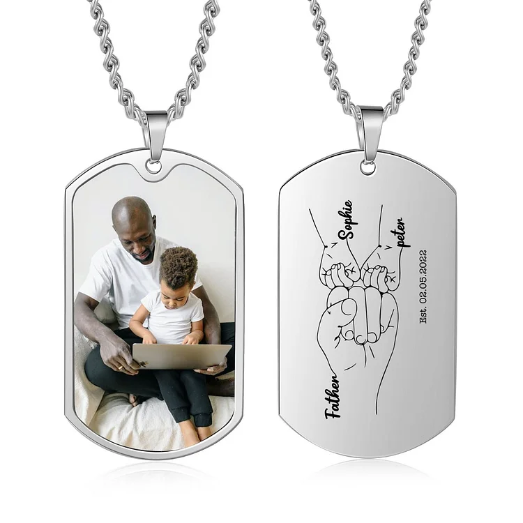 Custom Fist Bump Family Necklace with 2 Kids' Names Personalized Photo Dog Tag Necklace Father's Day Gifts