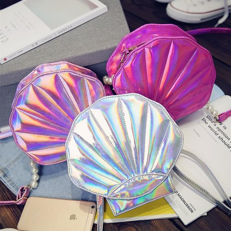 Silver/Pink/Hot Pink Hologram Laser Mermaid Sea Shell Shoulder Bag SP167380