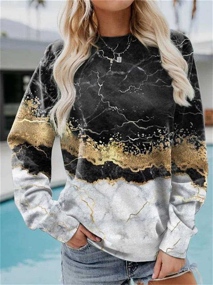 Casual Fall and Winter Geometric Loose Printed Long Sleeve Loose Round Neck Temperament Commuter Sweatshirt