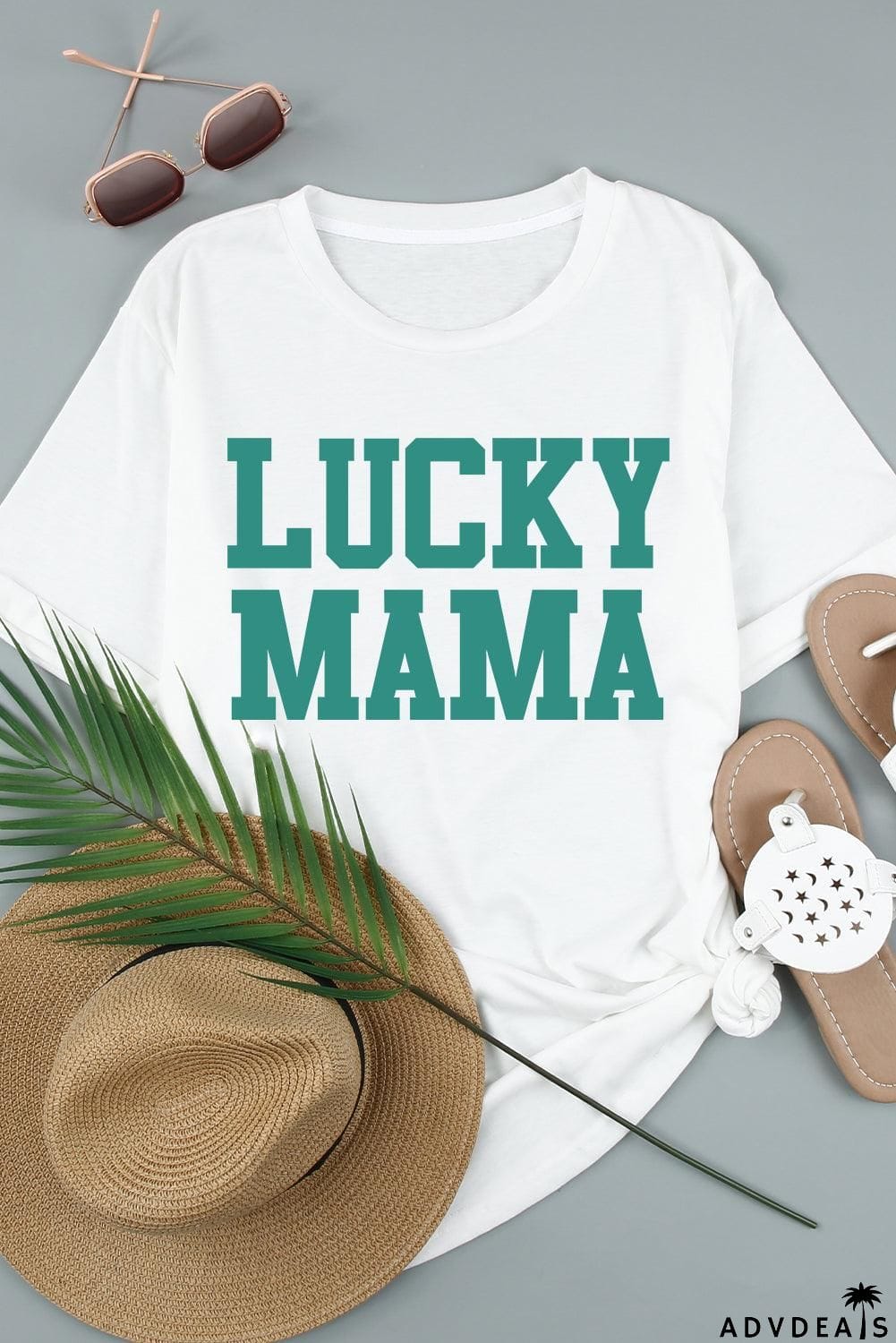 LUCKY MAMA Graphic Round Neck Tee