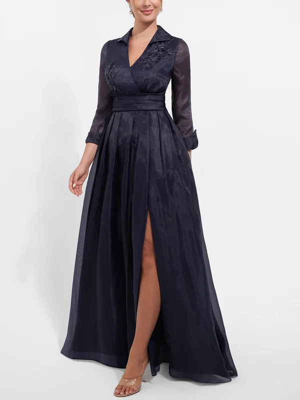 Lapel Sequin Solid Color Maxi Dress