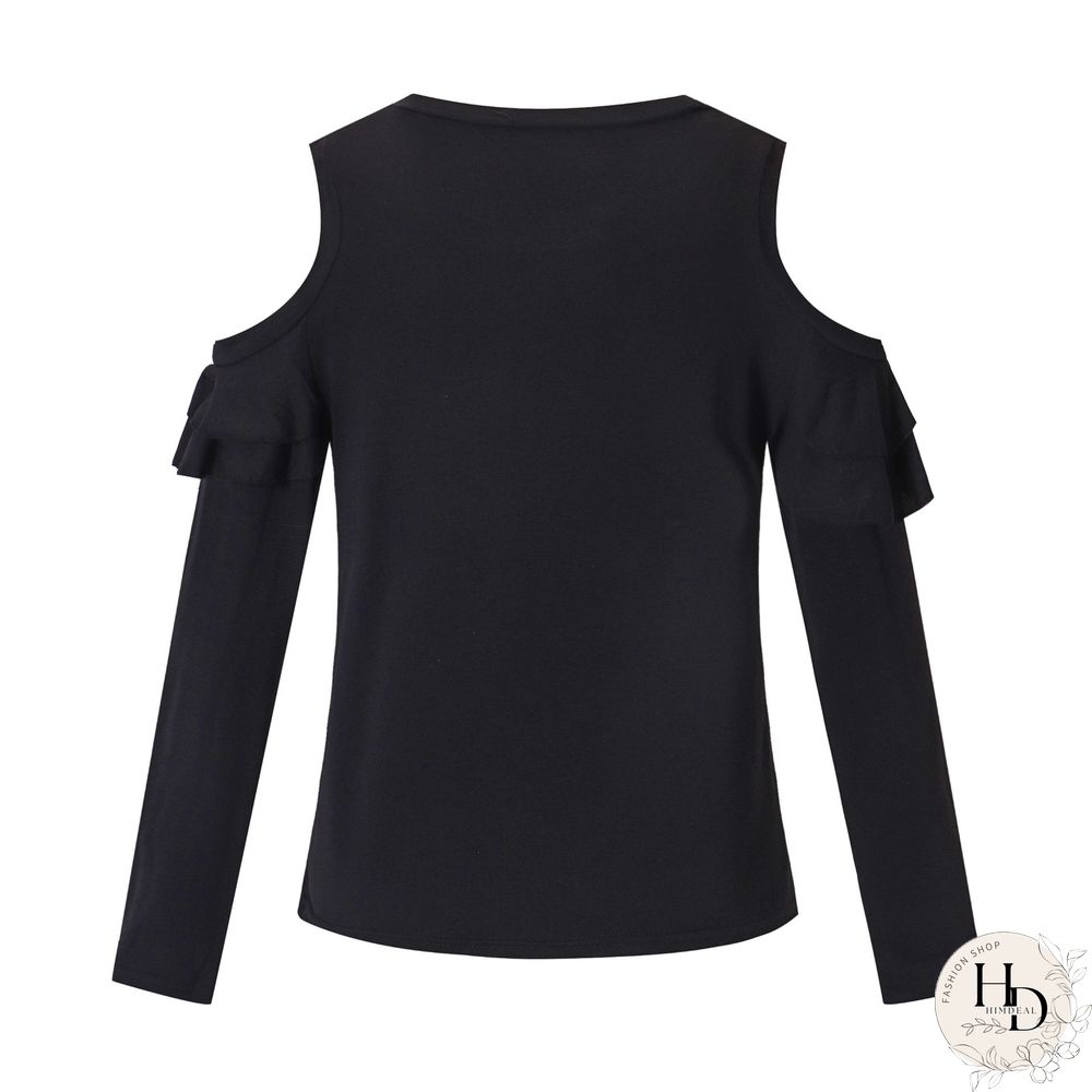 Crew Neck Regular Fit Casual Frill Sleeve Tops