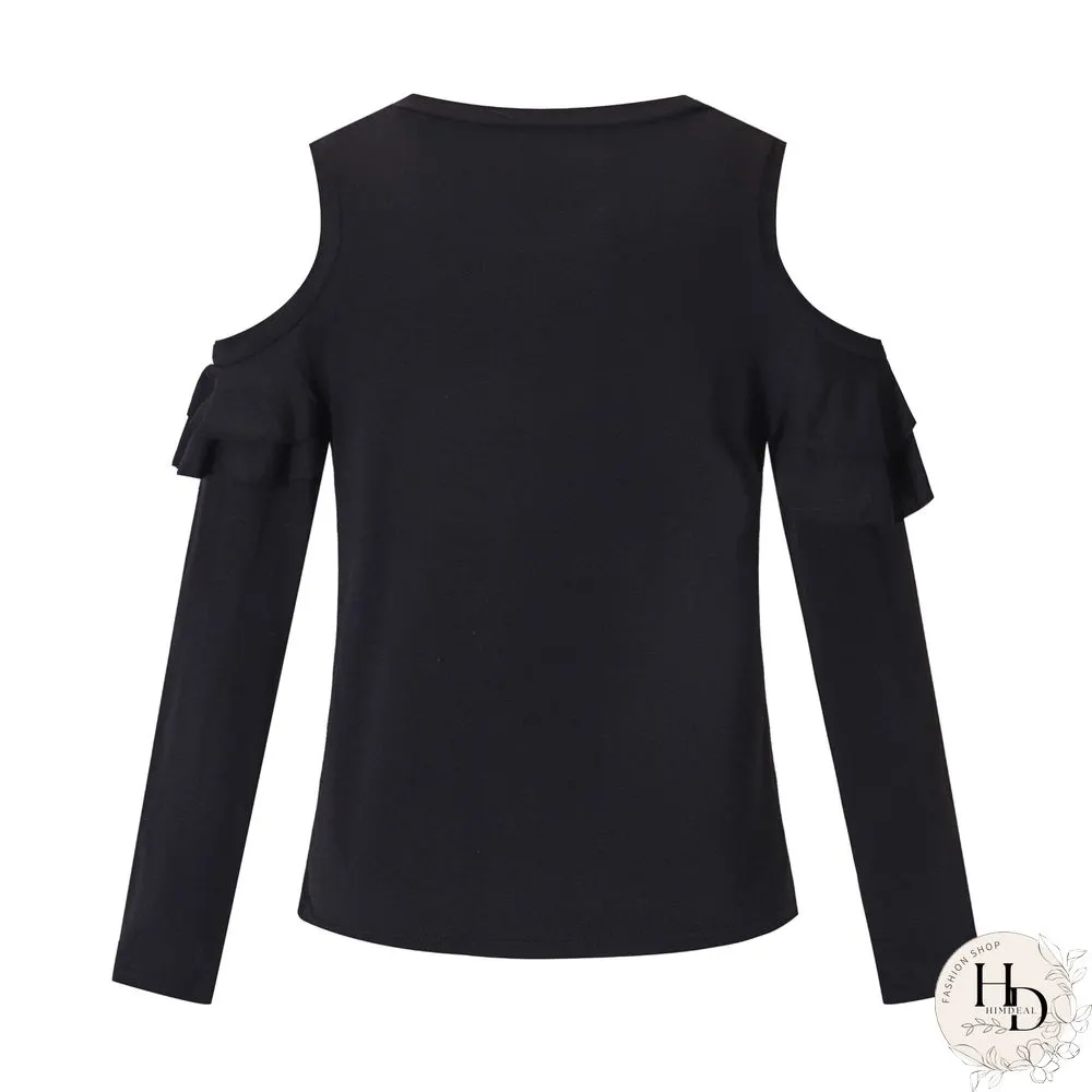 Crew Neck Regular Fit Casual Frill Sleeve Tops