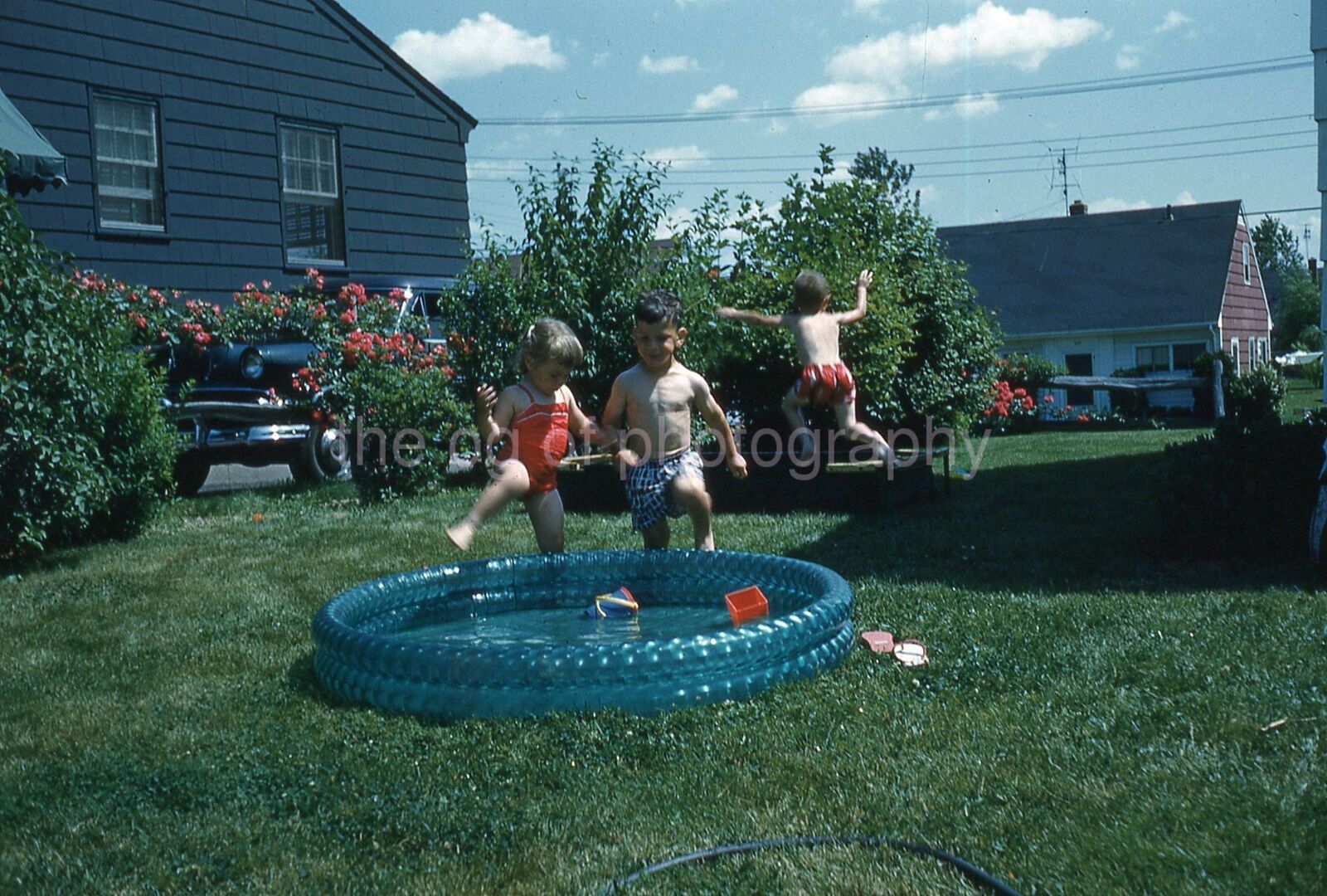 POOL KIDS Vintage 35mm FOUND SLIDE TransparencyPhoto Poster painting 04 T 4 N