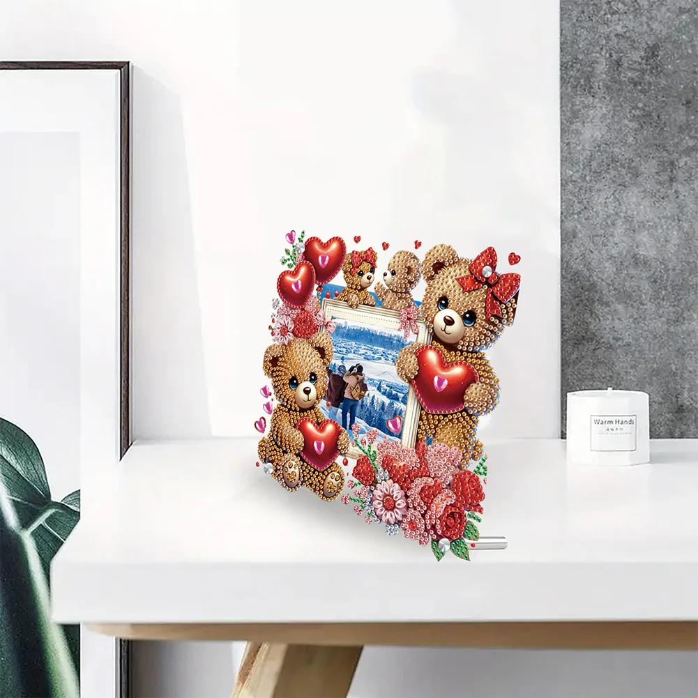 5D DIY Heart Bear Acrylic Special Shape Rhinestone Tabletop Photo Frame Kit