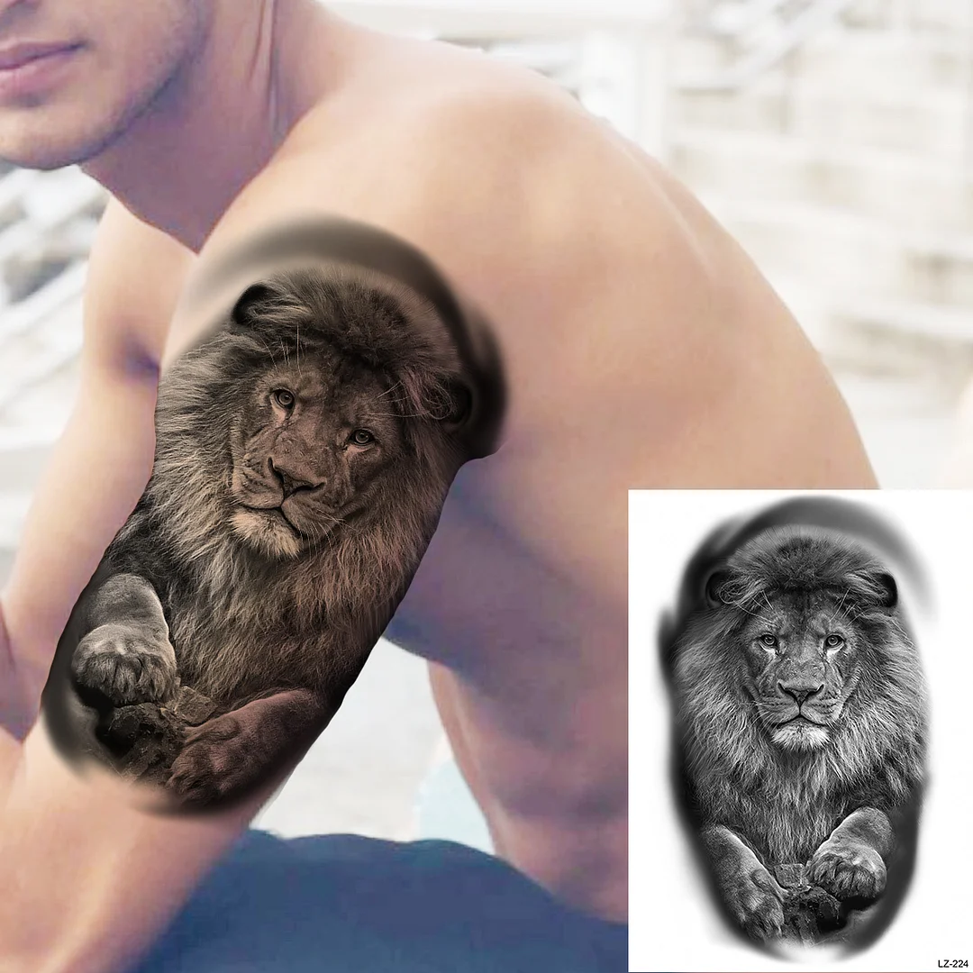 Sdrawing High Quality Lion Tiger Temporary Tattoos For Men Boys Realistic Fake Black Waterproof Tattoos Decal For Adult Party Supplies