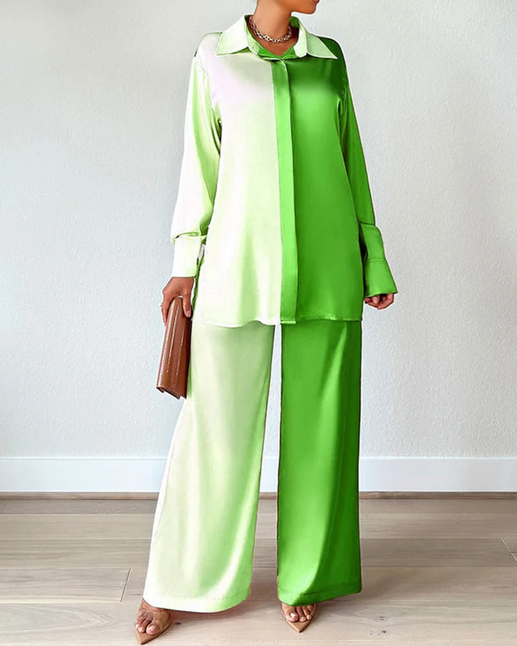 Fashion Colorblock Satin Suit