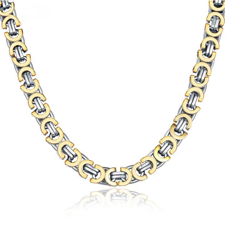 9MM Silver/Gold Byzantine Stainless Steel Chain-VESSFUL