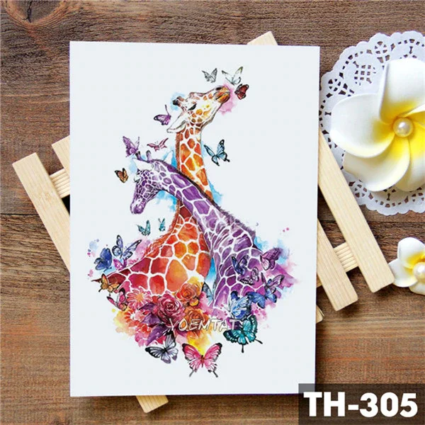 Sdrawing Geometric Rose Fox Wolf Waterproof Temporary Tattoo Sticker Swan Elk Animals Flash Tattoos Body Art Fake tatoo