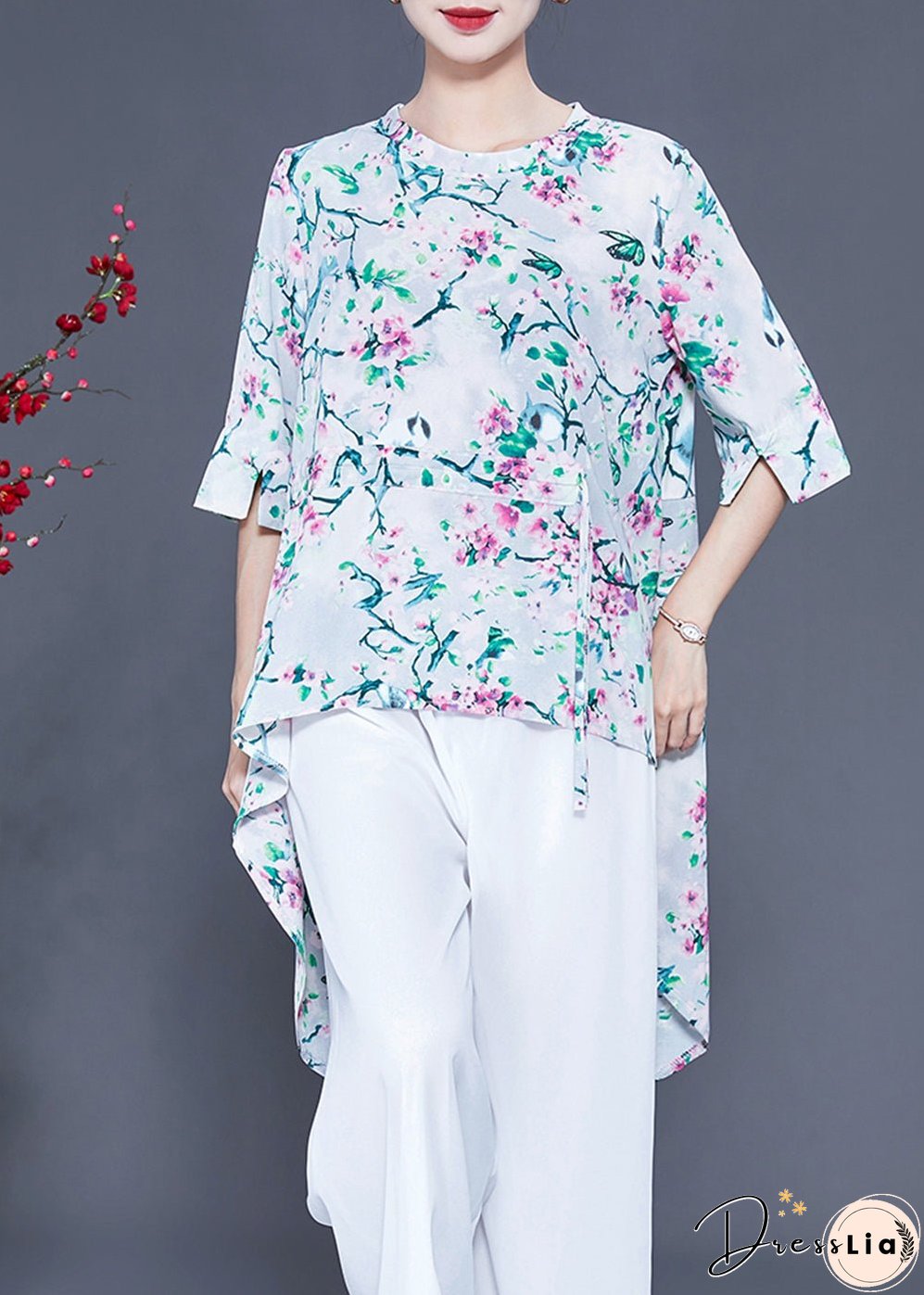 Modern Oversized Low High Design Side Open Chiffon Silk Tops Summer