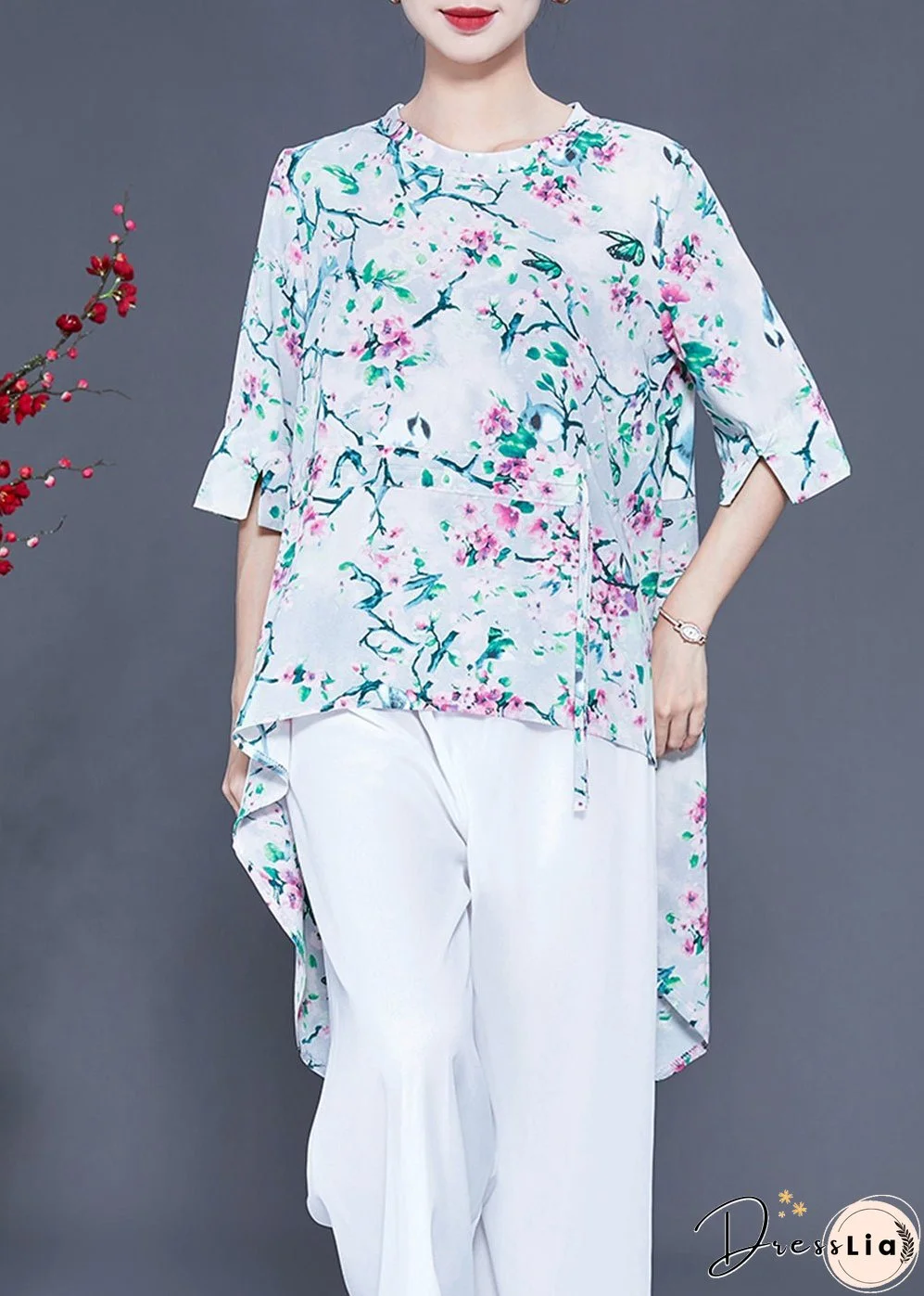 Modern Oversized Low High Design Side Open Chiffon Silk Tops Summer
