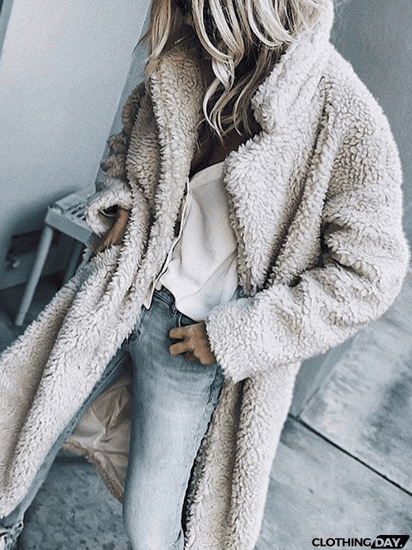 Casual Solid Color Lapel Long Sleeve Plush Coat
