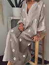 Loose And Casual Flax Cotton Polka Dot Maxi Dresses