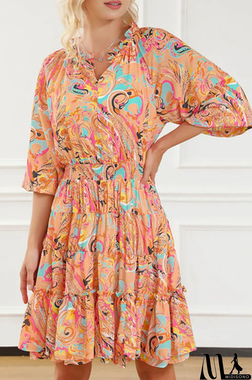 MidiSono - Multicolour Paisley Print Frilled Mini Dress