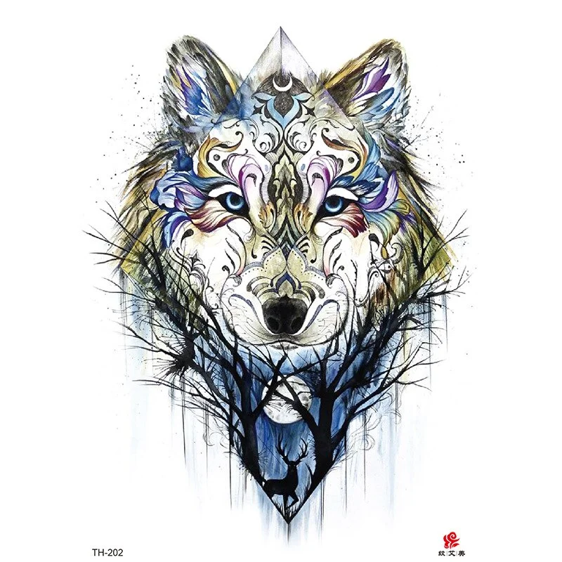 Sdrawing Temporary Tattoos Man Forest Color Painting Tattoo Sticker Tiger Wolf Fake Tattoo for Women Tatto Sleeves for Arm