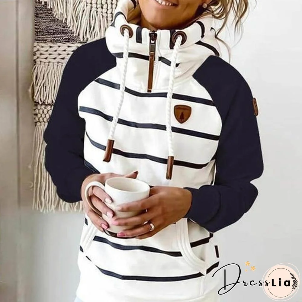 new women hoodie Stripe hoodies women Sweatshirt Long Sleeve clothes Pocket Zipper Hoodies Tops Female spring thick outwear