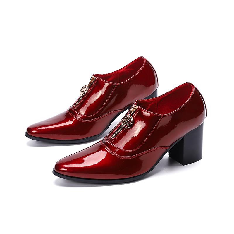 Height Increase Pointed Toe Men Shoes High Heels Casul Patent Leather Shoes Bar Career Work Shoes Szie 37-48