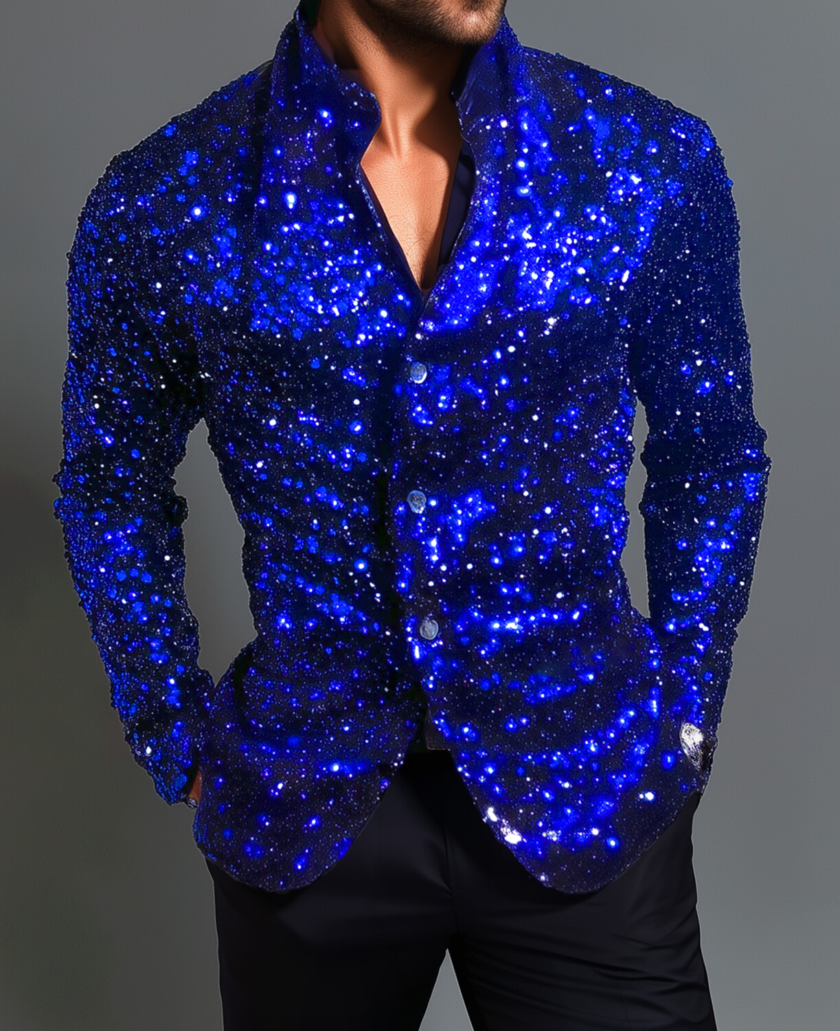 Okaywear Velvet Sequin Single Breasted Long Sleeve Shirt