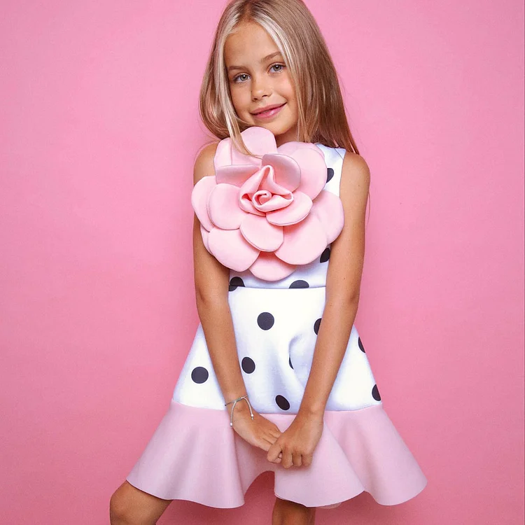 Kid 3D Flower Polka Sleeveless Dress