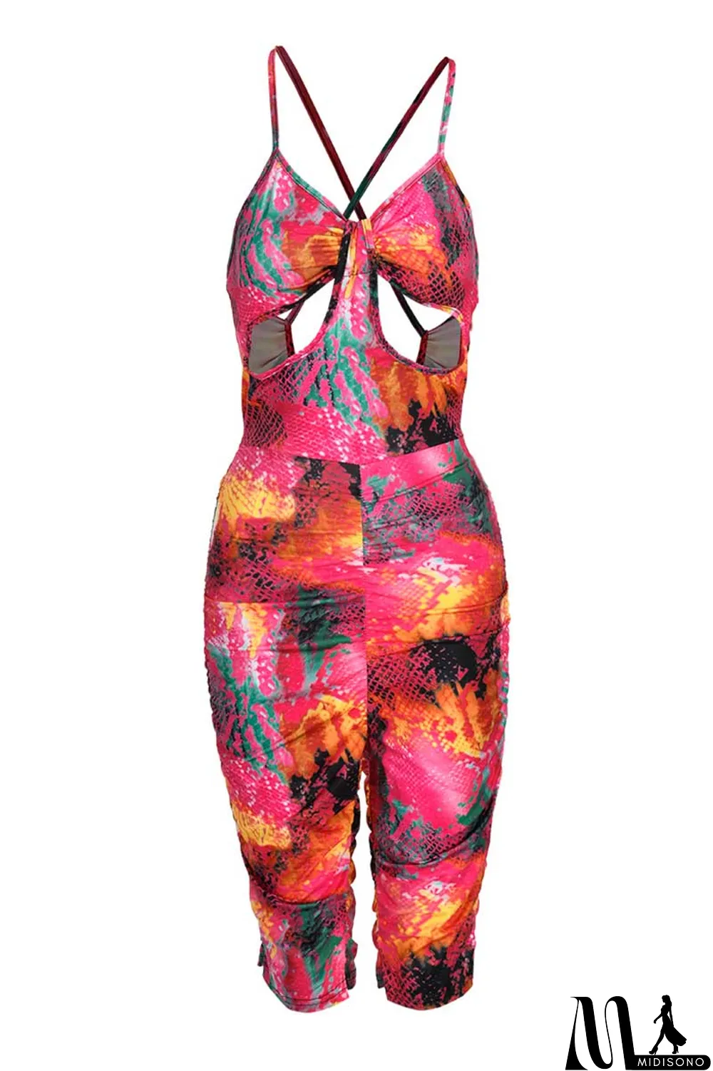 MidiSono - Pink Fashion Sexy Print Backless Spaghetti Strap Jumpsuits