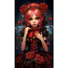 (40*70cm)Red Hair Rose Girl - Round AB Drill Diamond Painting