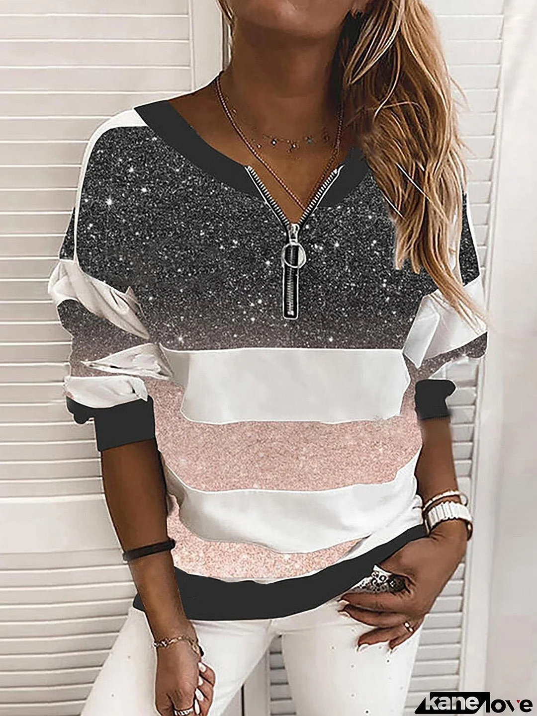 Women's Hoodies Striped Long Sleeve Zipper Loose Hoodie