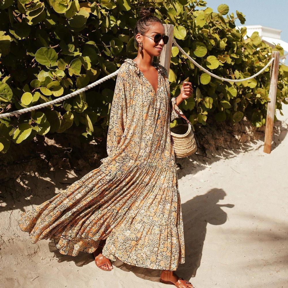 Toes in the Sand Floral Print Maxi Dress--vocosishoes