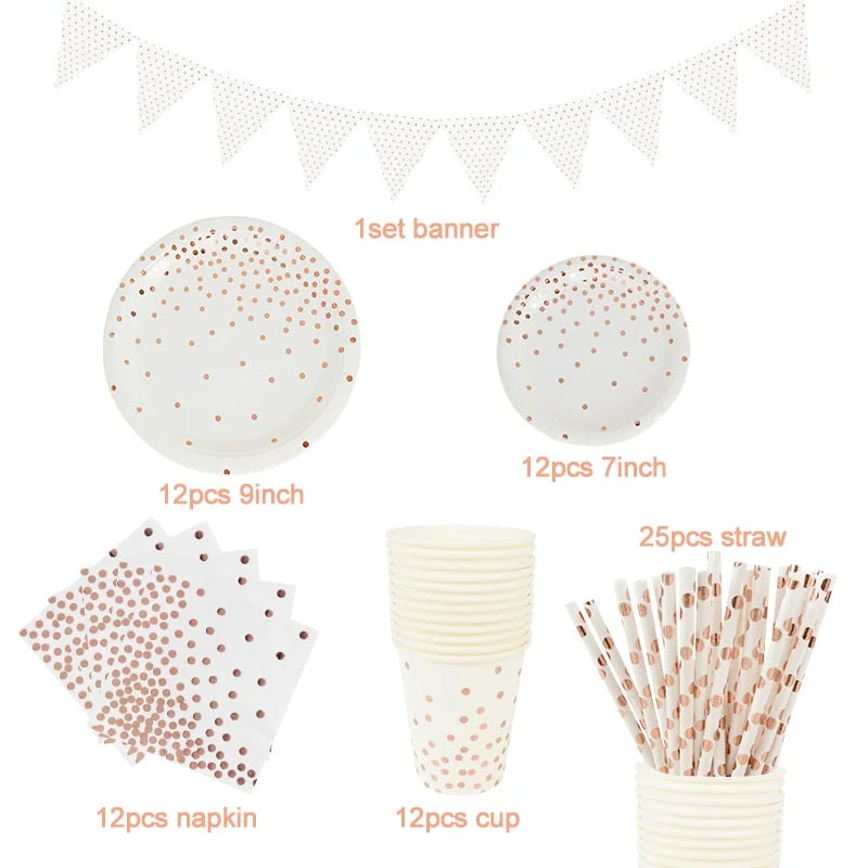 Rose Gold Party Disposable Tableware Paper Cup Plate Napkins Birthday Party Decorations Wedding Supplies Baby Shower Favors