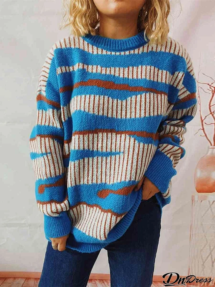 Color Block Round Neck Sweater