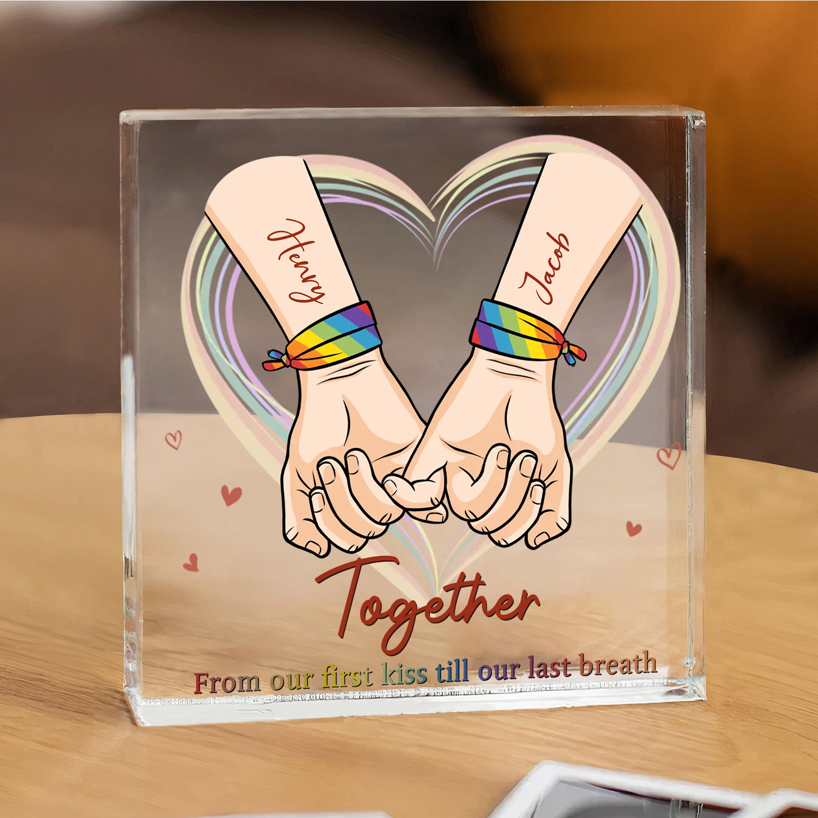 Personalised Acrylic Square Keepsake Custom 2 Names & 2 Texts Pinky Swear Rectangle Plaque Gift for Couples-Jessemade AU