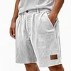 Corduroy Men's Shorts Light Blue Relaxed Fit Summer Casual Pants with Pockets and Leather Patch by Inlyline