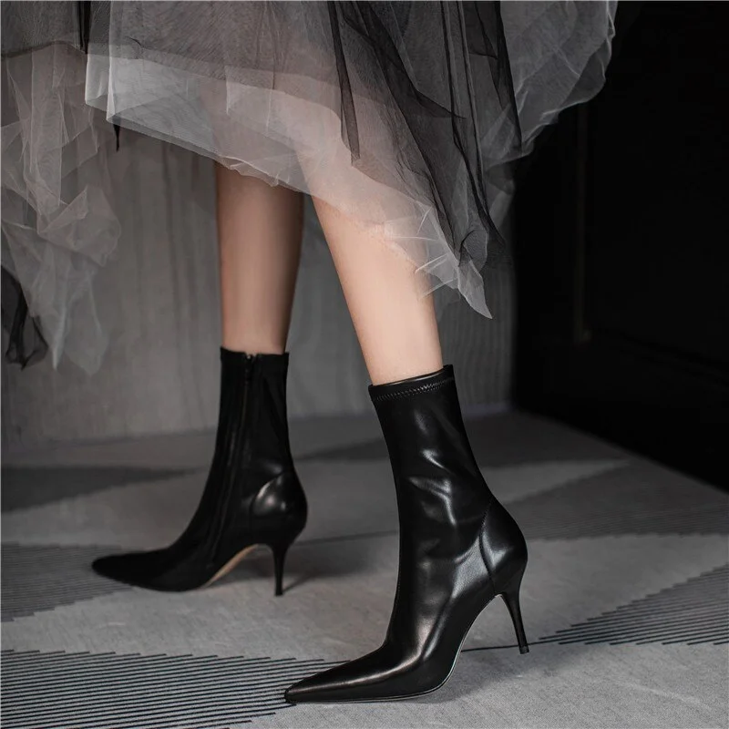 Breakj Pumps 2022 Winter New Designer Zipper Pointed Toe Ankle Boots High Heels Fashion Snow Party Boots Warm Casual Women Shoes