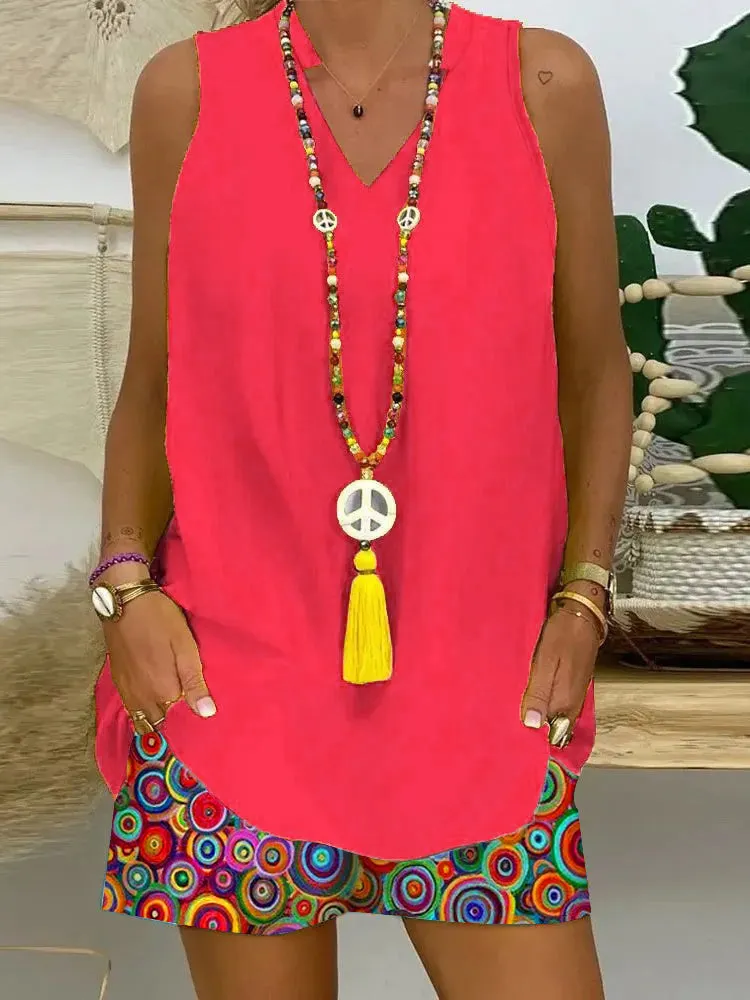 Showy Sleeveless Print Two Piece Set