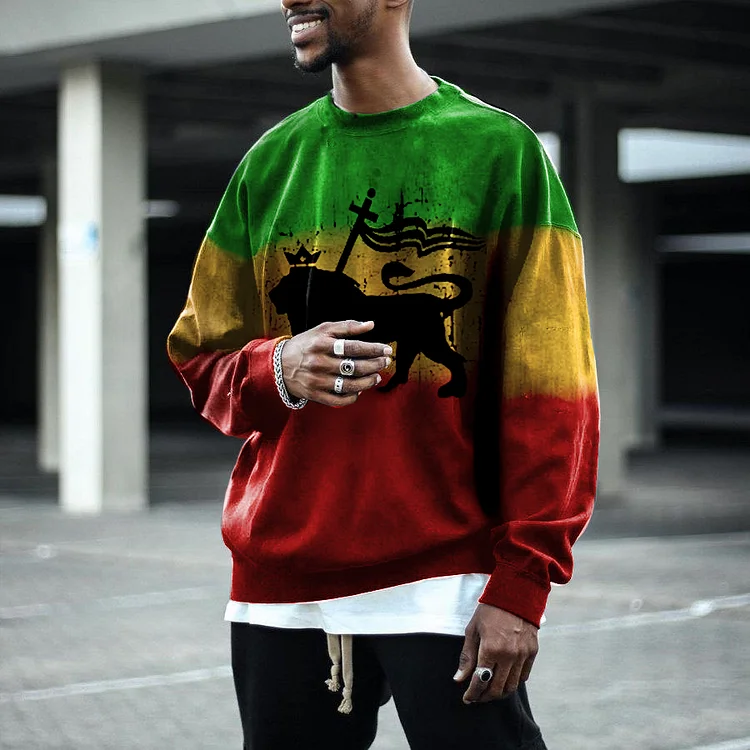 BrosWear Reggae Colorblock Loose Crewneck Sweatshirt