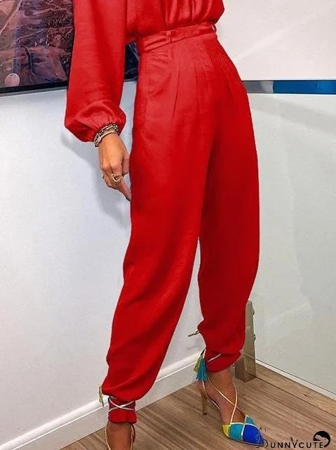 Irregular One-Shoulder Sleeve Top & Casual Pants Two-Piece Suit for Women