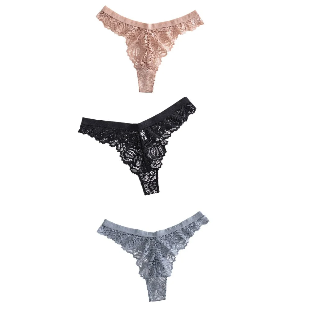 3Pcs Women Lingerie String Lace Underwear Female Sexy T-back Thong Sheer Panties Japan Style Hot Transparent Knickers Underpants