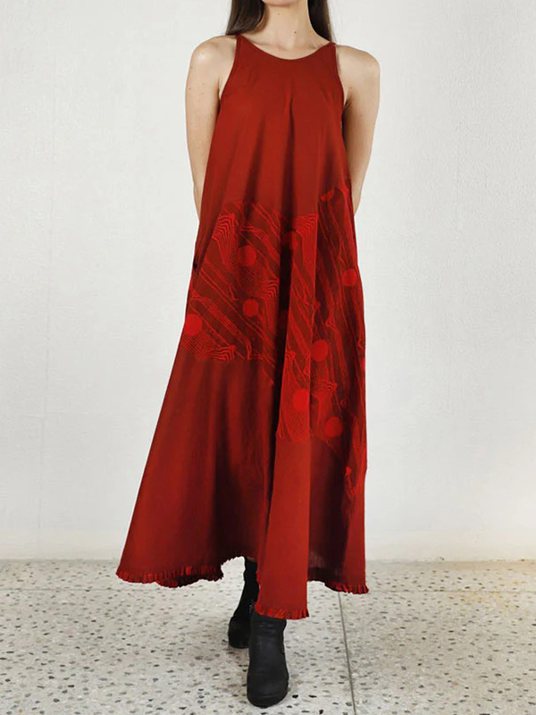 Print Sleeveless Patchwork Cotton Maxi Dress