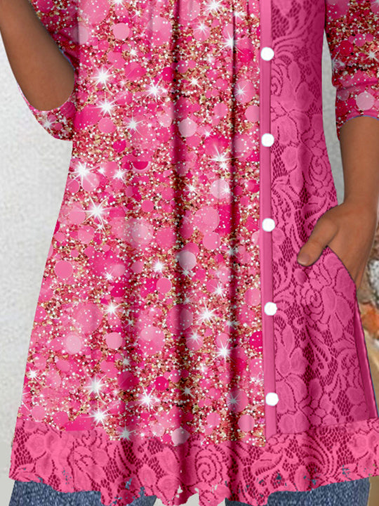 Women's Long Sleeve Scoop Neck Graphic Lace Top