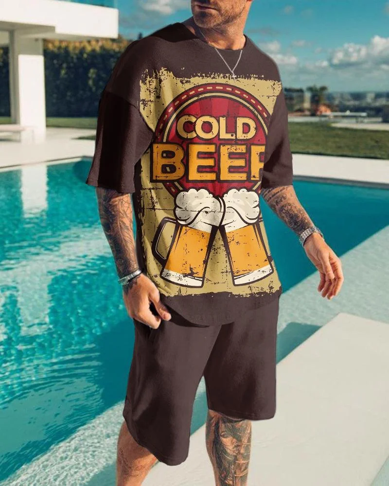Men's Holiday Cold Beer Print Shorts Suit