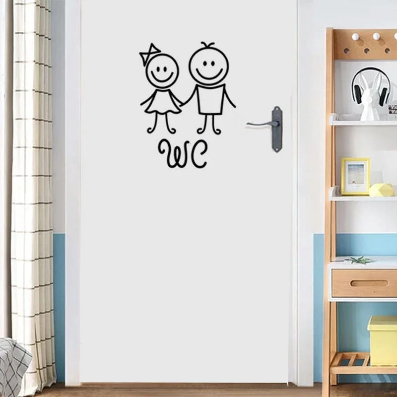 Cartoon WC Door Decoration for Bathroom Man and Women Toilet Wall Stickers Creative Wall Decals PVC Vinyl Wallposter Removable
