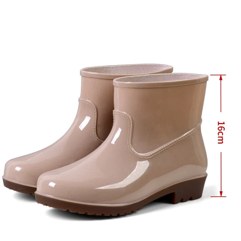Miaoguan Short Rain Boots Women's  Low-Cut PVC Beef Tendon Platform Solid Color Work Shoes Waterproof Rain Boots Thick Bottom 41