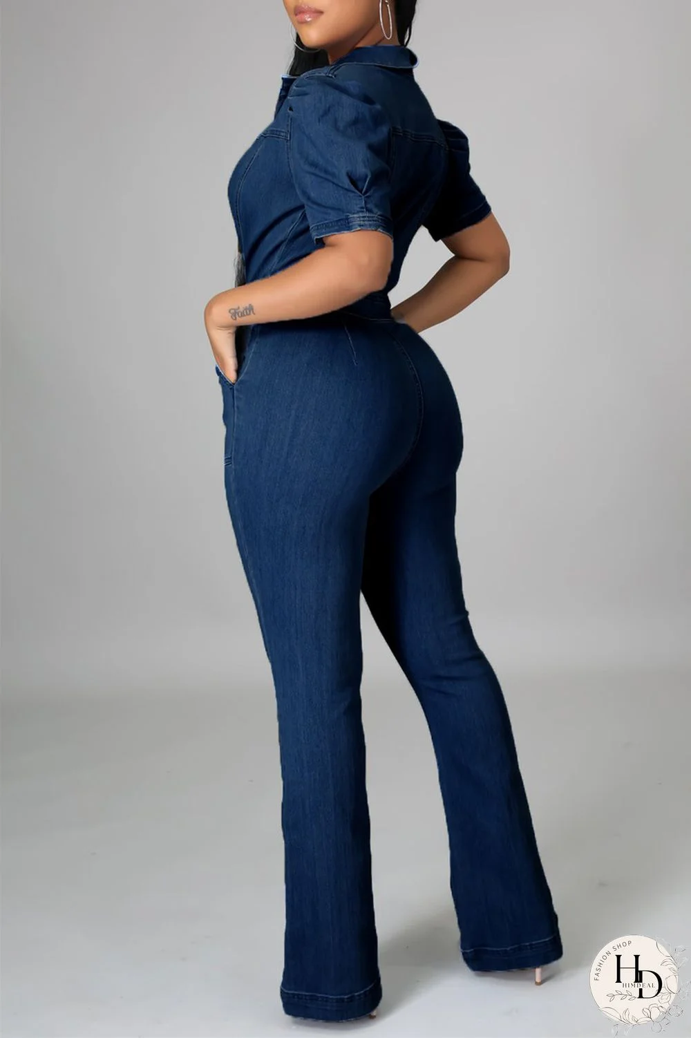 Dark Blue Fashion Casual Solid Zipper Turndown Collar Regular Jumpsuits