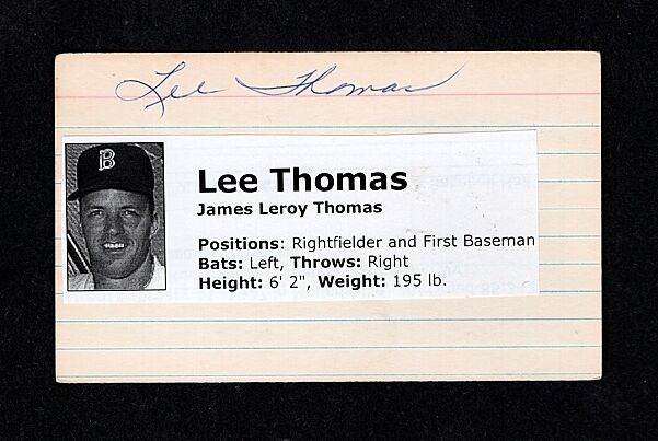 1964-65 LEE THOMAS-BOSTON RED SOX AUTOGRAPHED 3X5 CARD W/Photo Poster painting