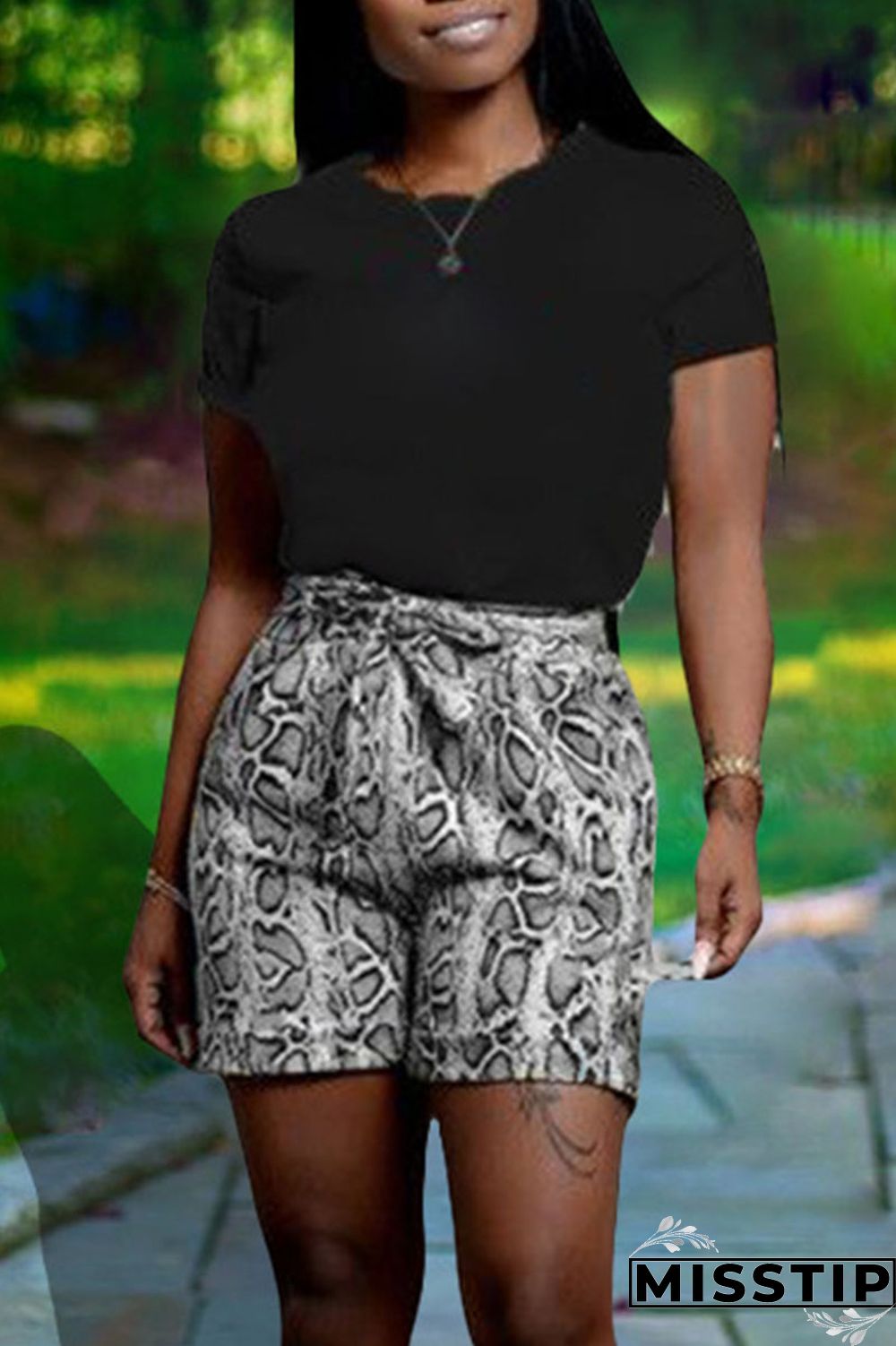 Green Casual Print Patchwork O Neck Short Sleeve Two Pieces